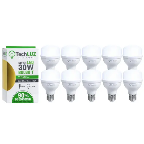 Kit Lâmpada Led Bulbo 30W 6500K Pack 10 Unidades Techluz