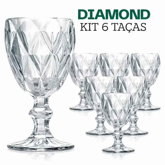 Taças Vidro Diamond Transparente Brilhante 340ml