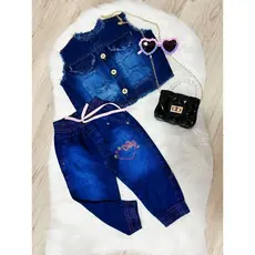 Conjunto Jeans Molinho Menina 01 a 03 anos Colete e Calça Jogger