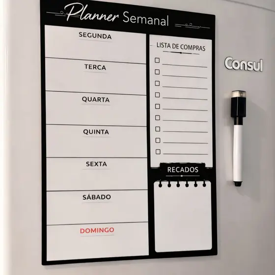 Planner Semanal Magnético Ima De Geladeira Com Caneta