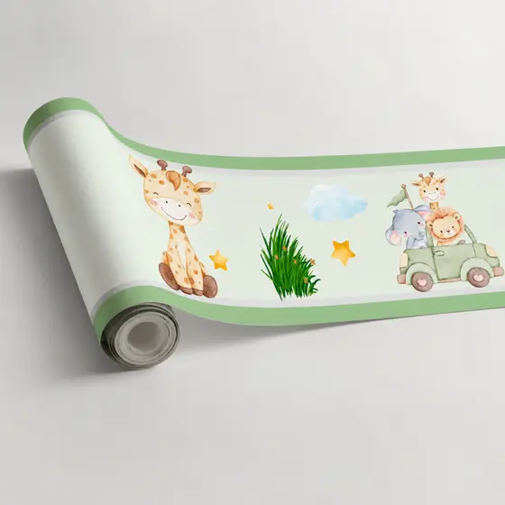 Papel de Parede Adesivo Safari Verde Faixa Decorativa Infantil Quarto Bebê Menina Menino