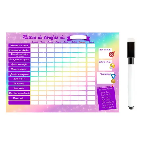Planner Infantil Quadro Magnético Personalizado Infantil Semanal Rotina e Caneta com Imã
