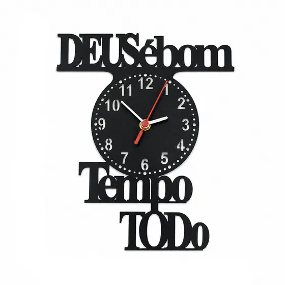 Relógio de Parede Decorativo  Deus é Bom o Tempo Todo em Mdf Casa e Decoração Preto