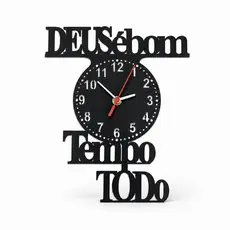 Relógio de Parede Decorativo em MDF Preto Decoração Deus é Bom o Tempo Todo