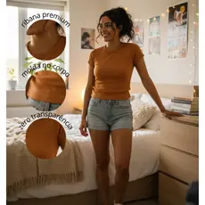 kit 2 Blusa Básica Ribana Canelado Premium Casual Moda Gringa Basico Camiseta T-Shirt