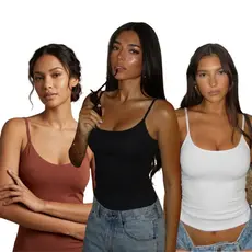 KIT 3 Regatas Alça Fina Feminina Bojo Suplex Básica Regatinha Blusa de Alcinha