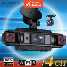 Câmera Veicular Dash Cam WiFi Lente Frontal+Esquerda+Direita+Traseira 4 Lentes*1080P DVR para Carros Gravação em Loop