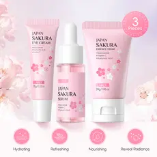  LAIKOU Sakura Sérum Facial para Cuidados com a Pele Clareador de Manchas Creme para Apertar Poros Hidratante 3 peças
