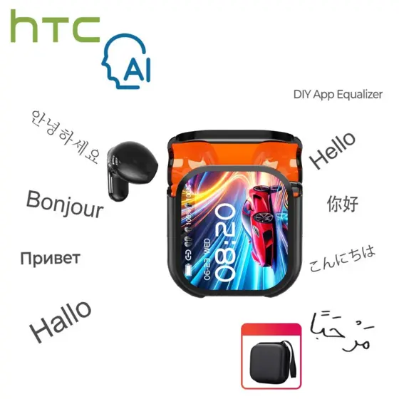 HTC NE20 Fones De Ouvido Bluetooth 6.0 AI Tradução Ao Vivo Tela LED Inteligente HiFi Qualidade De Som Tecnologia De Canc