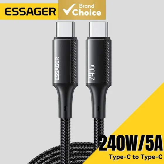 Essager Cabo de Carregamento 240w Tipo-C para Tipo-C com chip E-Marker integrado para Xiaomi iP1 5