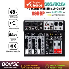 BOMGE KV4 Mesa de Som Console de Interface de Áudio de 4 Canais com Efeitos de Reverberação 99 DSP +48V Phantom