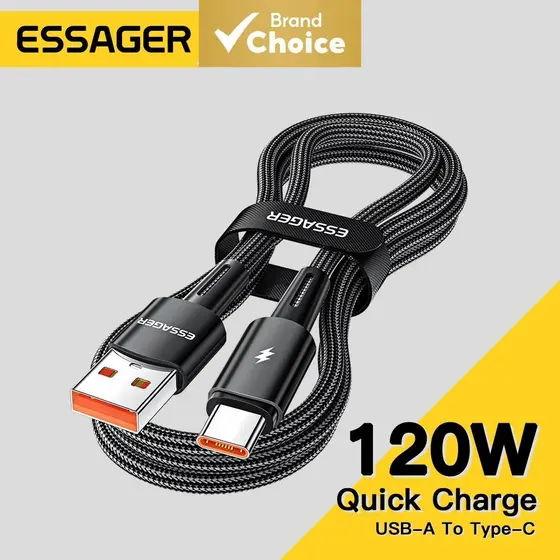 Essager Cabo Super Rápido 120W Tipo-C 6A Cabo USB de Carga Rápida Para Xiaomi 12Pro K50 Cabo de Carga Rápida 67W Para