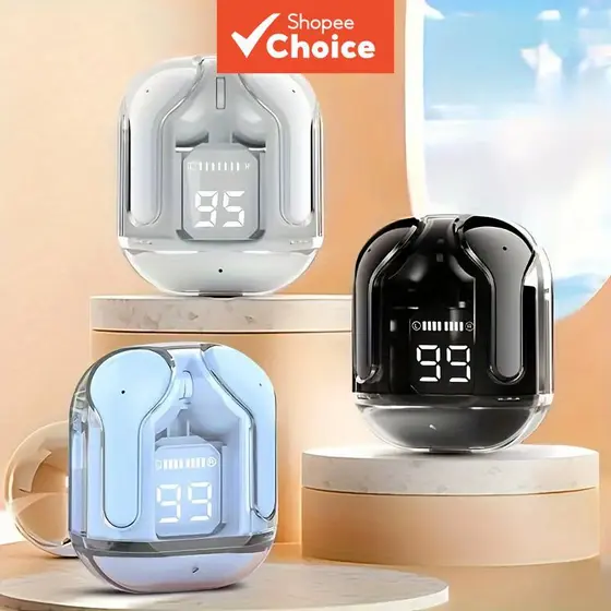 Fones de Ouvido Intra-Auriculares Transparentes Sem Fio TWS | Display LED | Bluetooth 5.3 | Gaming e Música