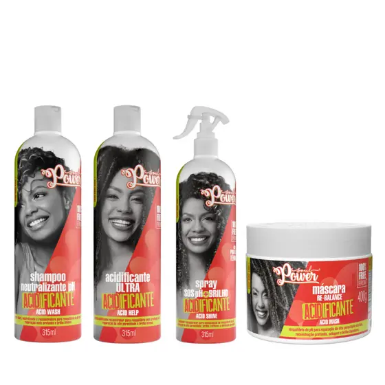 Kit Linha Completa Acidificante Soul Power - Shampoo + Acidificante + Máscara + Spray Sos