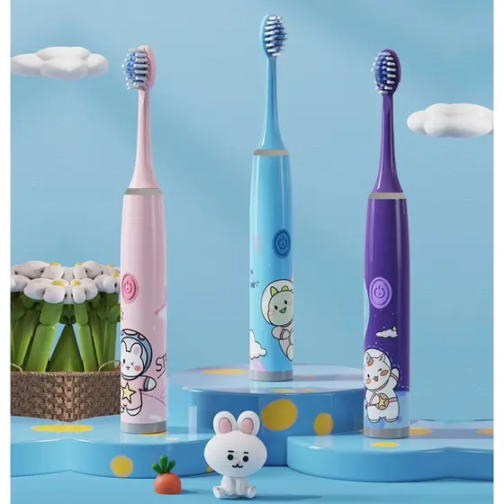 Escova de dentes elétrica infantil série espacial + duas substituições