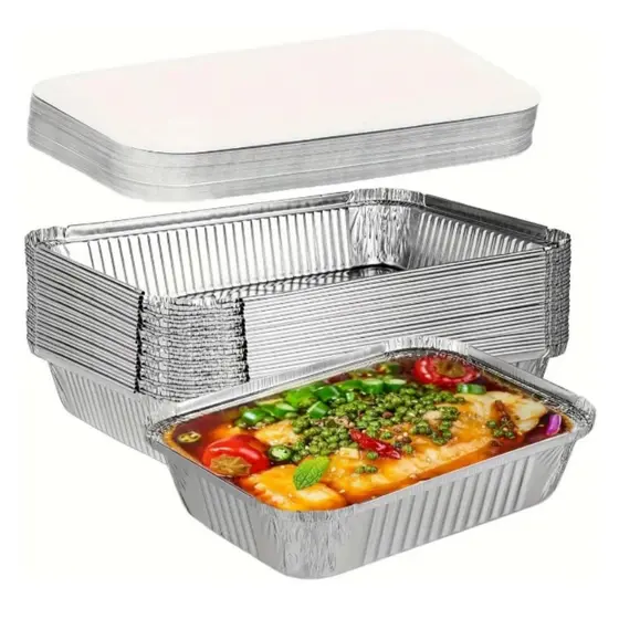 Kit 10 Bandeja Marmita Retangular Aluminio 250/500/750/1150ml Com Tampa Marmitinha para Bolo Comida