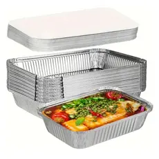 Kit 10 Bandeja Marmita Retangular Aluminio 250/500/750/1150ml Com Tampa Marmitinha para Bolo Comida