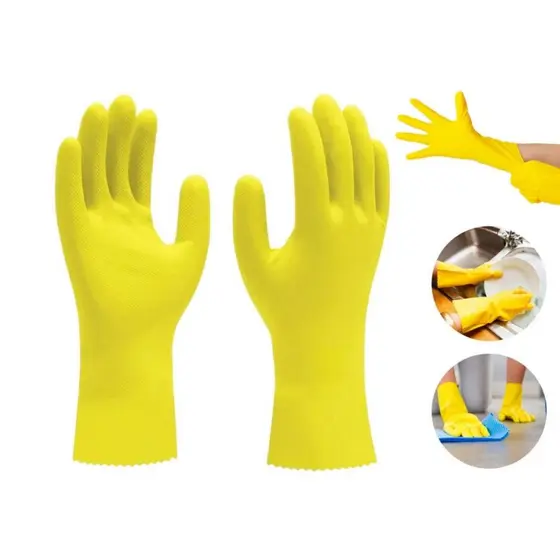 Kit Até 10 pares Luvas Limpeza Látex Multiuso Amarela