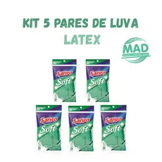 Kit 5 pares de Luva Limpeza Latex Verde Sanro Soft Borracha Forrada