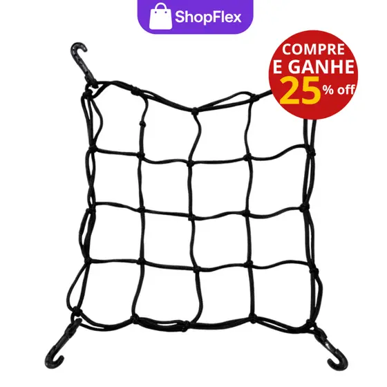 Rede Elástica Aranha Moto Bike Capacete Redinha Estica Bagageiro Reforçado Preta 35x35