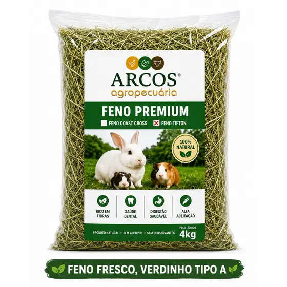Feno Tifton Premium 4kg Verdinho e Cheiroso | Coelhos, Chinchilas e Roedores