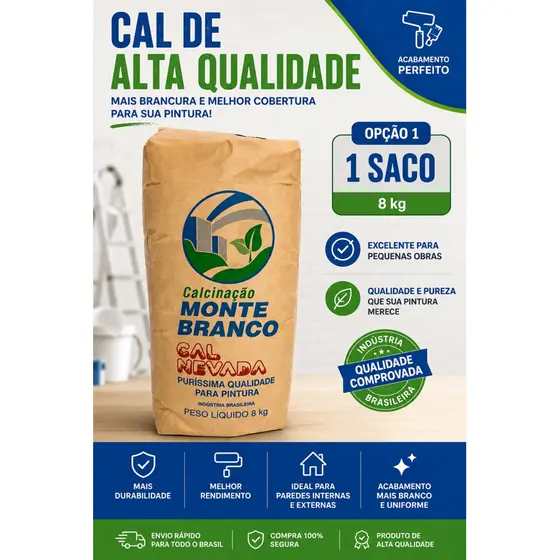Cal Hidratada Nevada 8kg | Cal para Pintura de Alta Qualidade | Alto Rendimento, Fácil Aplicação e Excelente Cobertura