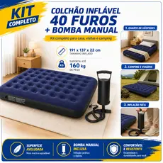 Kit Colchão Inflável Duplo 200kg + Bomba de Ar - Super Resistente, Macio e Portátil para Acampamento, Praia e Viagens