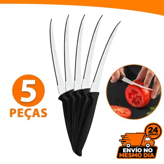 Kit 5 Facas Para Tomate Aço Inox Legumes Chef Profissional 5''