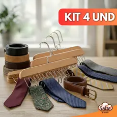Kit 4 Cabideiros De Madeira Para Gravatas Cintos E Cachecol Bolsa Boné Organização Armarios Closets