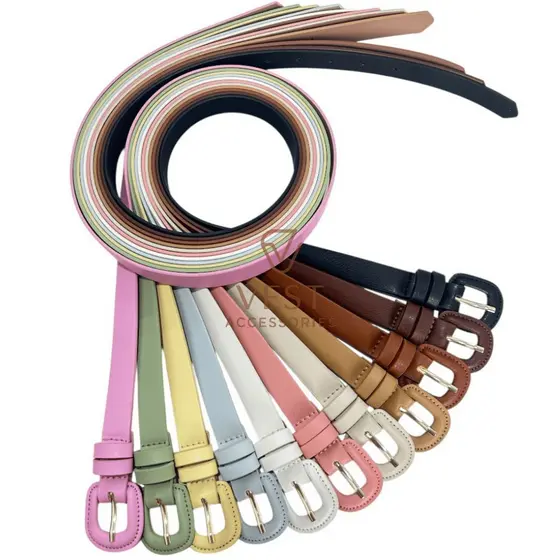 Cinto Fino Feminino Fivela Redonda Encapada Dois Passantes