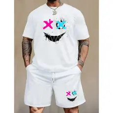 Conjunto Masculino Camisa + Bermuda Kit Camiseta e Short Smille Colorido Dantaw'J
