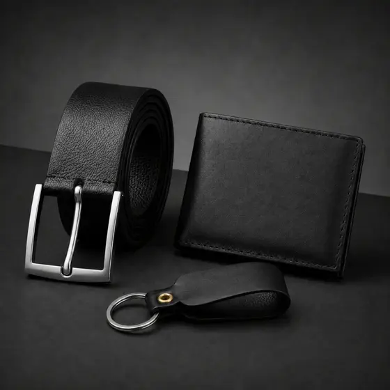 Kit Carteira Masculina + Cinto Masculino + Chaveiro Presente Dia dos Pais