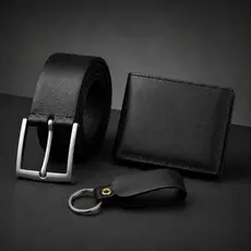 Kit Carteira Masculina + Cinto Masculino + Chaveiro Presente Dia dos Pais