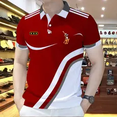 Camisa polo Listrada Masculina , Roupas Casuais De Manga Curta Da Moda , Camiseta Estampada Geométrica Solta Estilo Core
