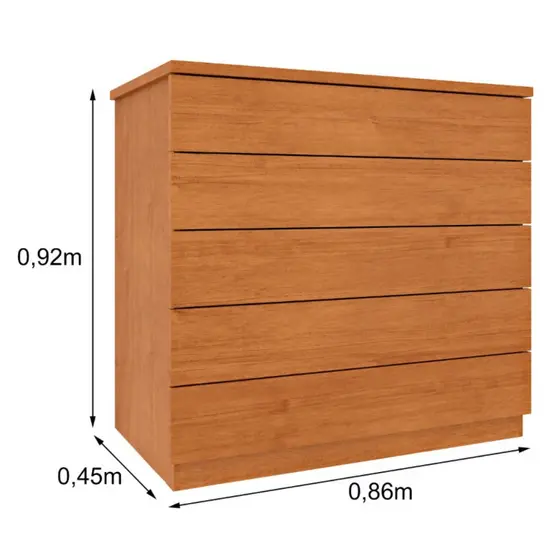 Cômoda 5 Gavetas Premium Confortse MDF/MDP Corrediças Telescópicas Tampo 25mm Moderna