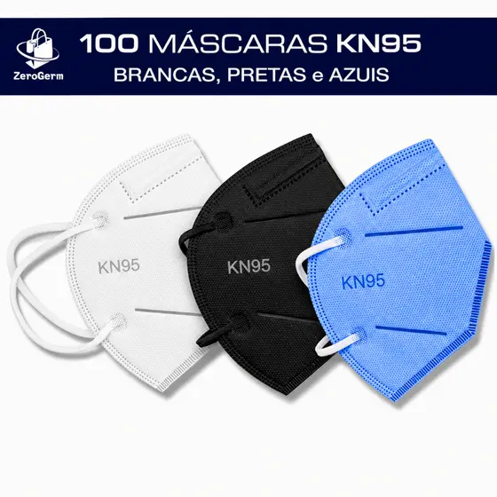 100 Máscara Descartável PFF2 KN95 Branca, Preta ou Azul  | Sem Válvula + Proteção e Qualidade!