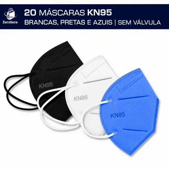 20 Máscara Descartável PFF2 KN95 Branca, Preta ou Azul  | Sem Válvula + Proteção e Qualidade!