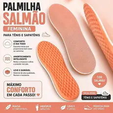 Palmilha Ortopedica Feminina Cor Salmão para Tênis Casual, Caminhada Academia Corrida