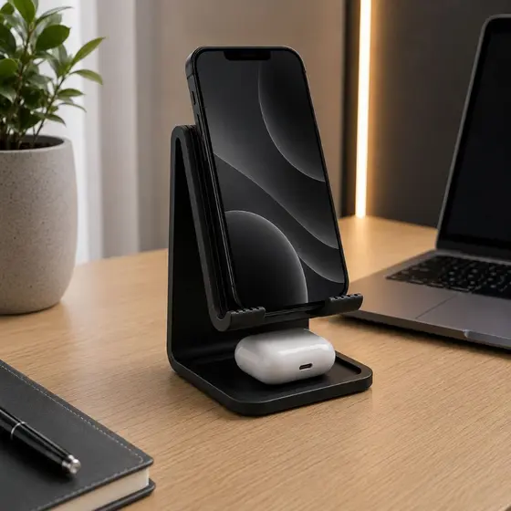 Suporte Para Celular Com Organizador Para Fone De Ouvido l Base De Mesa Para Home Office e Escritorio
