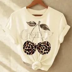 Blusa Feminina Larguinha Versátil Estampada Cereja Onça Camiseta estilosa