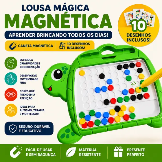 Lousa Mágica Magnética Infantil Educativa com Caneta e 10 Desenhos de Bolinhas