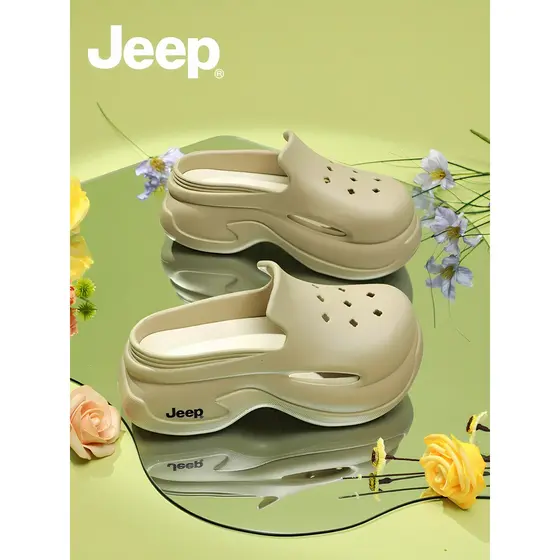 JEEP Hole Shoes Feminino Verão Exterior Desgaste Meia Chinelos 2026 Novo Estilo Baotou Sandálias Chinelos Femininos Verã