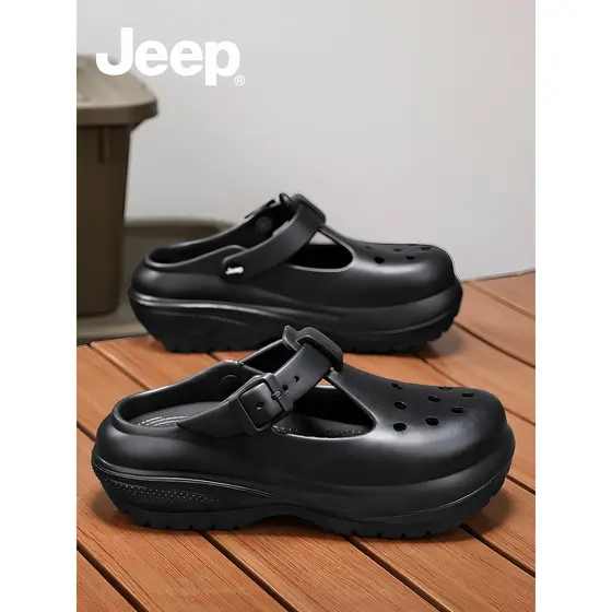 JEEP buraco sapatos femininos verão exterior Wear 2026 novo estilo chinelos feminino preto Mary Jane meia chinelos de so