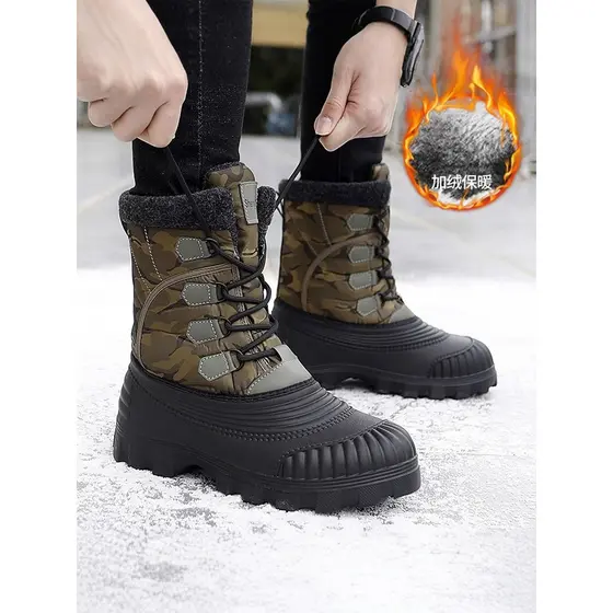 Botas de neve russas masculinas inverno nordeste forro de lã engrossado quente grande sapatos de algodão ao ar livre cam