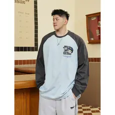 THE PANG Street Wear Plus Size Masculino Primavera Outono Gordo Puro Algodão Manga Raglan Camiseta de Manga Comprida Mas