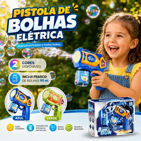 Pistola de Bolhas Elétrica Infantil Automática LED Presentes para crianças