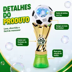 Máquina de Bolhas Troféu Futebol Automática com Solução Brinquedo Infantil Festa