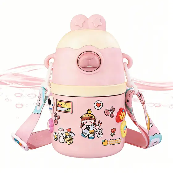 Garrafa térmica infantil com canudo de 750 ml – Época de volta às aulas copo infantil menino menina