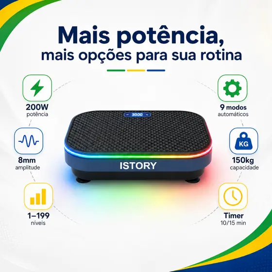 [ISTORY] Plataforma Vibratória Fitness 150kg 9 Modos Motor Potente Display LED