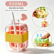 Garrafa Forma de Gelo 500ml Reutilizável Portátil, Moldes para Cubos de Gelo Caseiro para Bebidas, Suco e Água Viagem